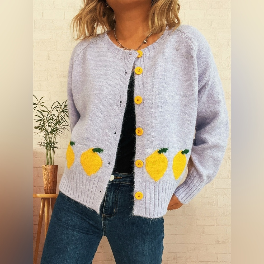 Lemon Pattern Button-Up Cardigan - Picture 14 of 16